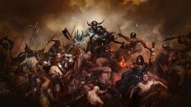 Diablo IV concept art showing heroes battling a horde of enemies.