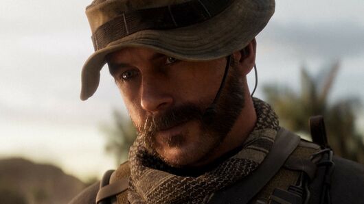 Modern Warfare 2 image showing Captain Price's face with blurred trees in the background.