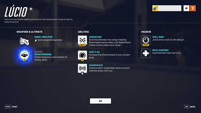 A screen from Overwatch 2 showcasing the abilities of the hero Lucio.