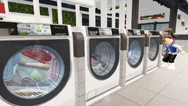 Doing laundry in a screenshot of the Roblox game Washware.