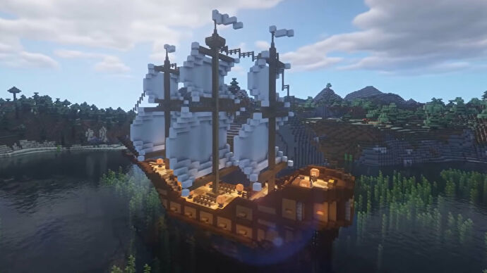 A screenshot of a Minecraft ship build.