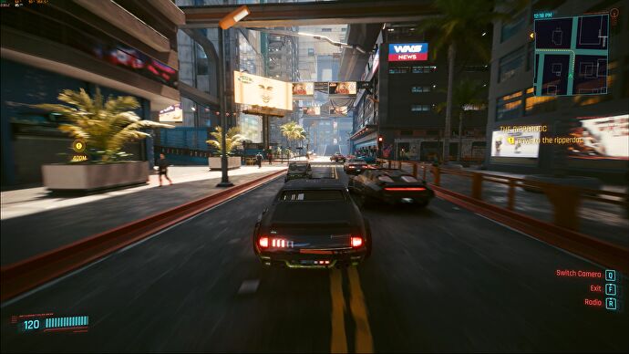 A screenshot of Cyberpunk 2077, showing a traditionally rendered frame in DLSS 3's Quality mode.